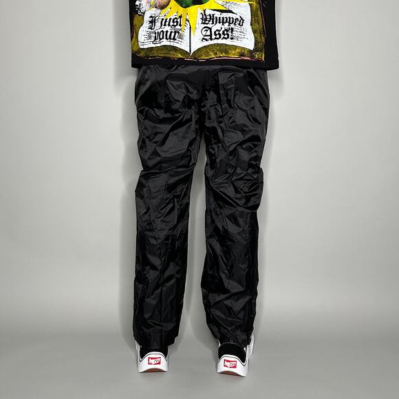 Eddie Bauer Track Pants Jet Black Nylon has Ankle Zippers Spellout Logo - Picture 3 of 4